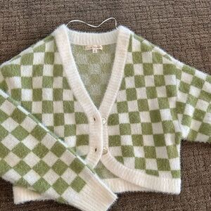 Green checkered cardigan